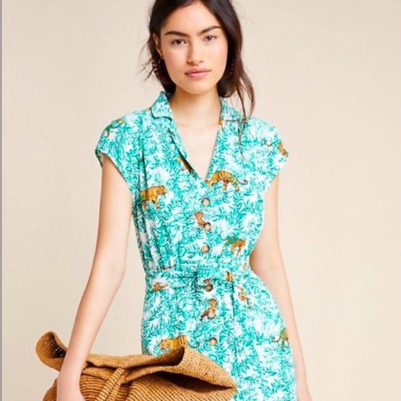 Anthropologie Dresses & Skirts - Anthropologie Maeve Catherine Tiger Print Shirtdress Tropical Jungle Dress $178